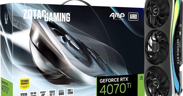 ZOTAC Gaming GeForce RTX 4070 Ti AMP Extreme AIRO DLSS 3 12GB GDDR6X 192 bit 21 Gbps PCIE 4.0 Gaming Graphics Card IceStorm 2.0 Advanced Cooling Spectra 2.0 RGB Lighting